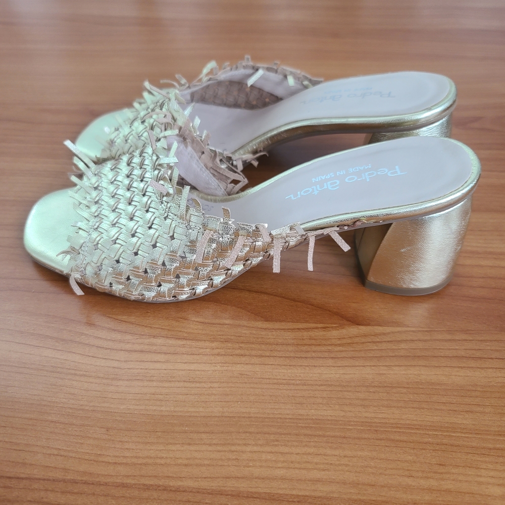 Pedro Anton Sandal Slides Women’s US‎ 8.5/Eur 39 Gold Fringe Shoes Made In Spain - Picture 5 of 10